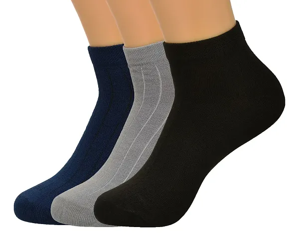 Shloky Men Cotton Solid Ankle Socks Free Size Pack of 3
