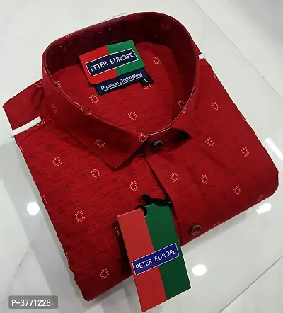 Red Cotton Printed Casual Shirts For Men