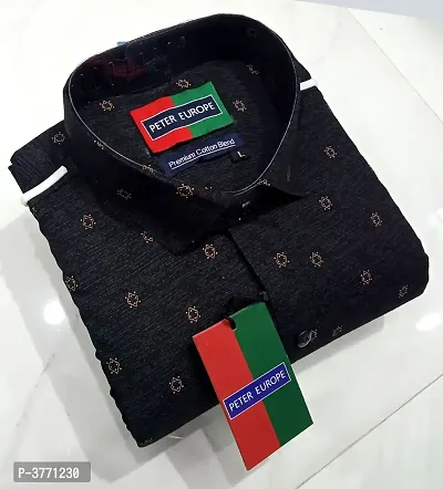 Black Cotton Printed Casual Shirt For Men
