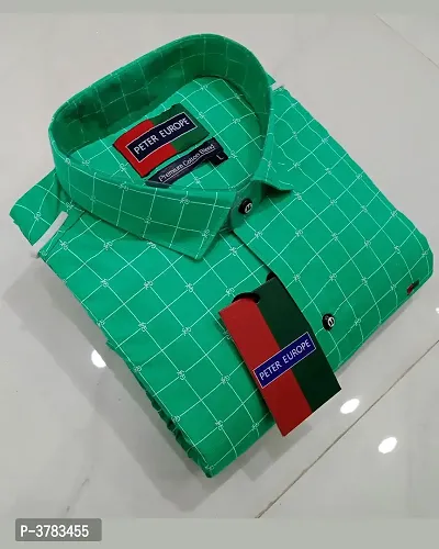 Men's Green Cotton Checked Long Sleeves Slim fit Casual Shirt