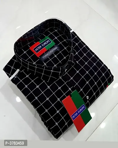 Black Cotton Checked Casual Shirts For Men