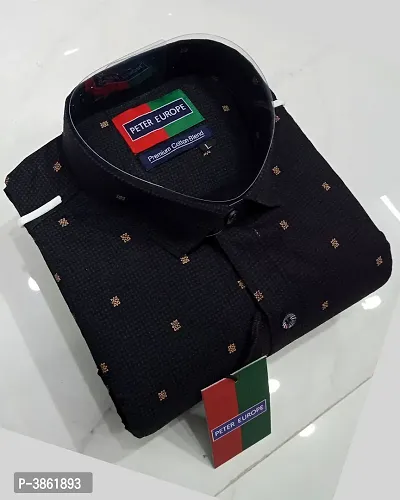 Men's Black Cotton Printed Long Sleeves Regular Fit Casual Shirt-thumb0