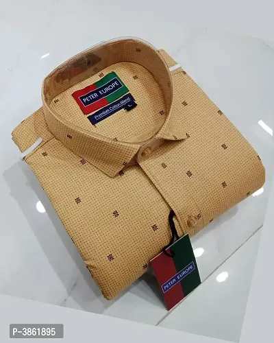Men's Beige Cotton Printed Long Sleeves Regular Fit Casual Shirt-thumb0
