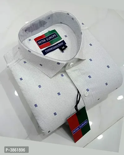 Men's White Cotton Printed Long Sleeves Regular Fit Casual Shirt-thumb0