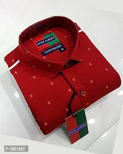 Men's Red Cotton Printed Long Sleeves Regular Fit Casual Shirt-thumb0