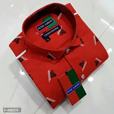 Red Printed Cotton Men's Casual Shirt