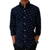 Stylish Black Cotton Printed Casual Shirt For Men-thumb1