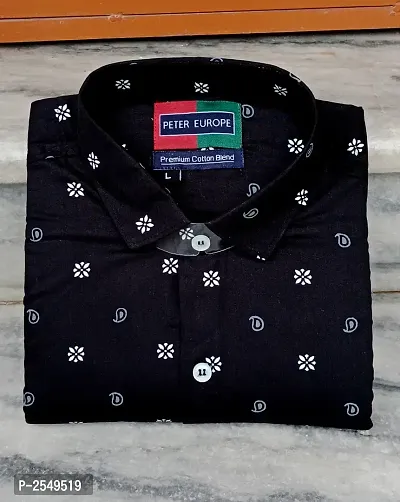 Black Cotton Printed  Casual Shirts