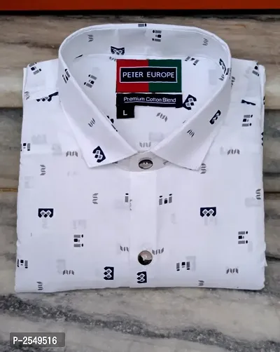 White Cotton Printed  Casual Shirts