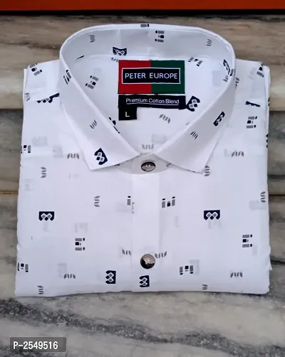 White Cotton Printed  Casual Shirts-thumb0