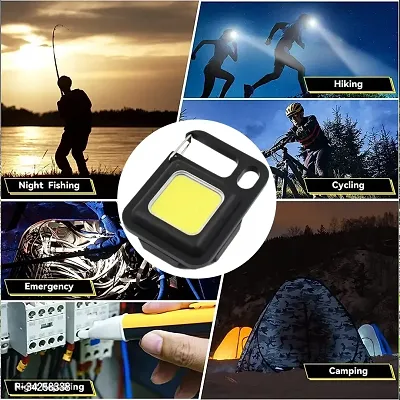 Battery Operated Keychain Flashlight Small Work Light with Folding Bracket Bottle Opener for Camping, Hiking, Emergency, COB Light-thumb3