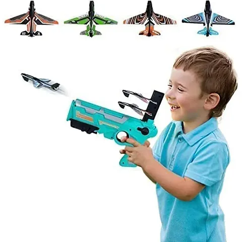 Airplane Launcher Gun Toy with Foam Glider Planes, Outdoor Games for Children, Best Aeroplane Toys for Kids, Air Battle Gun Toys (5 Plane Include