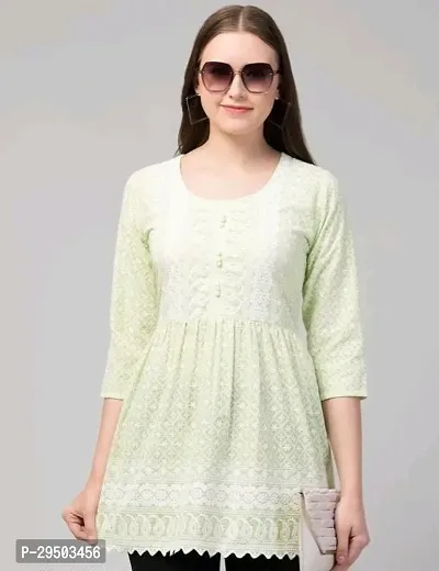 AFFLEON Women Embroidered A line Kurta Green-thumb3