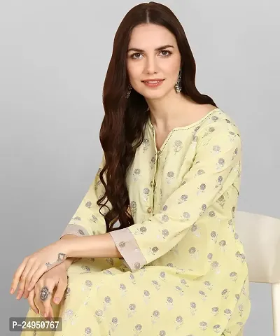 Adhisa Women's Polyester Cotton Printed A-Line Kurta-thumb2