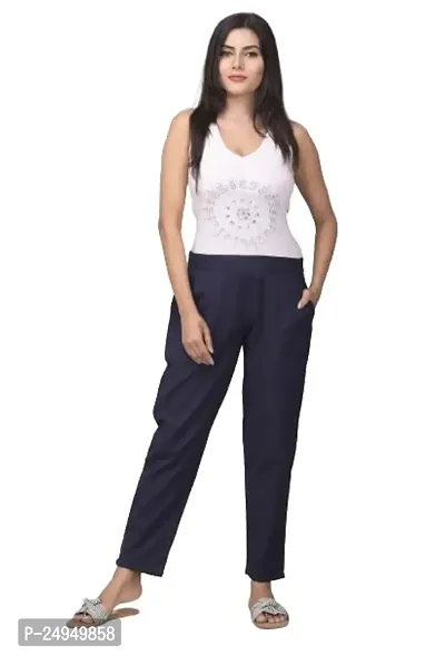 Adhisa Women Cotton Blend Solid Casual Regular fit Trousers