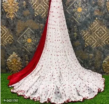 Stylish White Georgette Printed Saree With Blouse Piece For Women