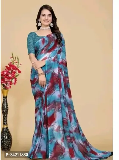 Stylish Multicoloured Georgette Printed Saree With Blouse Piece For Women-thumb0