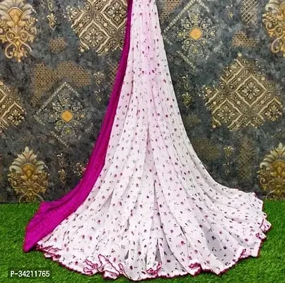 Stylish White Georgette Printed Saree With Blouse Piece For Women