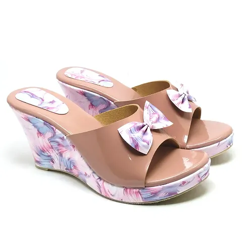 Stylish Pink Synthetic Leather Printed Heels For Women
