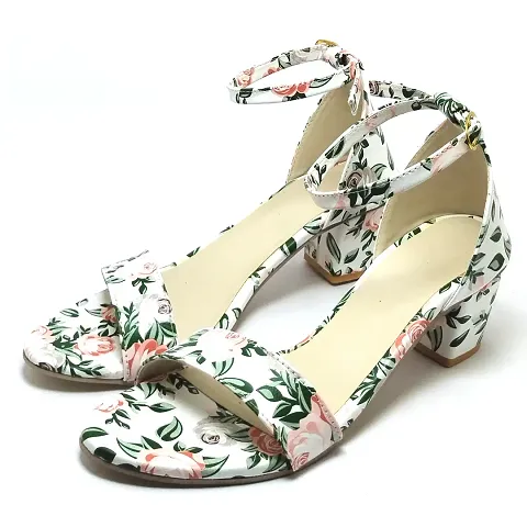 Stylish White Synthetic Leather Printed Heels For Women