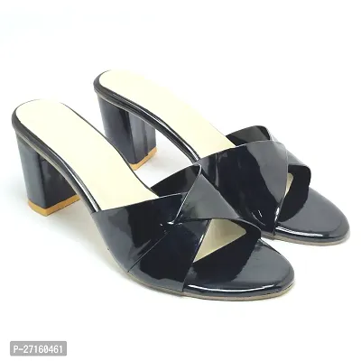 Stylish Black Synthetic Leather Solid Heels For Women