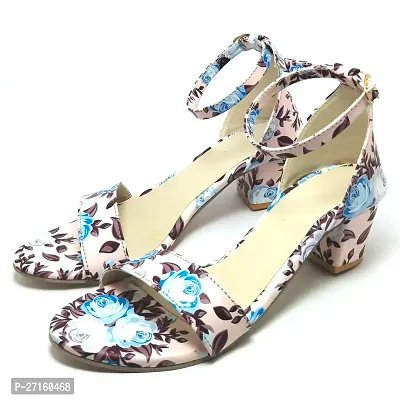 Stylish Peach Synthetic Leather Printed Heels For Women-thumb0