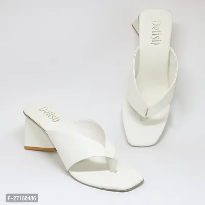 Stylish White Synthetic Leather Solid Heels For Women-thumb0