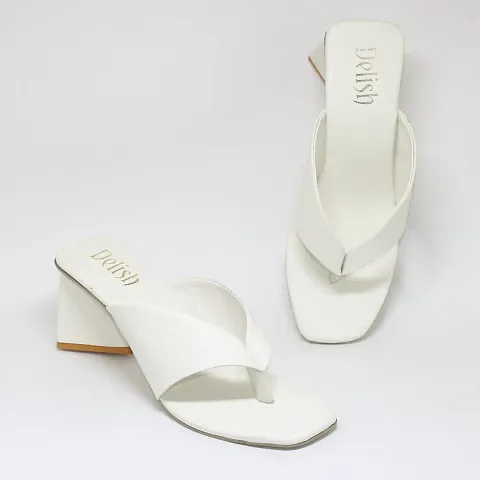 Stylish White Synthetic Leather Solid Heels For Women