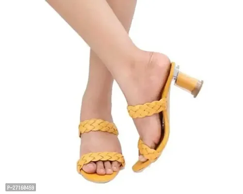 Stylish Yellow Synthetic Leather Solid Heels For Women