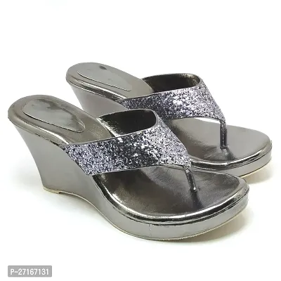 Elegant Silver Synthetic Self Design Sandals For Women And Girls