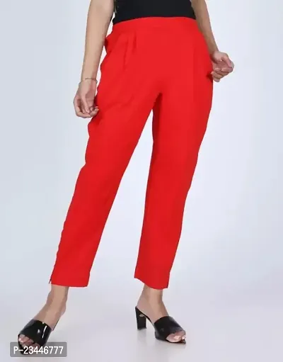 Women Regular Fit Cotton Trouser/Pant (Red)-thumb0