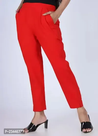 Women Regular Fit Cotton Trouser/Pant (Red)-thumb2