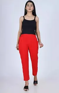 Women Regular Fit Cotton Trouser/Pant (Red)-thumb2