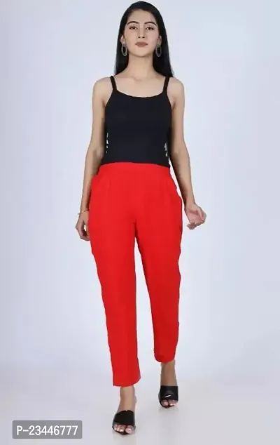 Women Regular Fit Cotton Trouser/Pant (Red)-thumb3