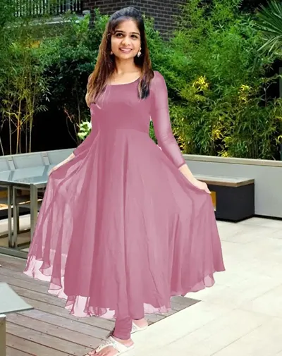 Stylish Georgette Solid Anarkali Kurta For Women