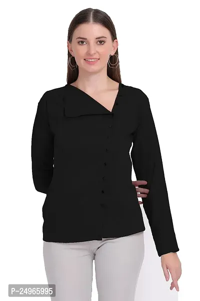 Designal Mode Women's Casual Top with Fold Neck, Side Button and Full Sleeve-thumb4