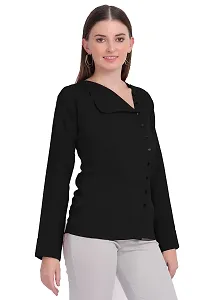 Designal Mode Women's Casual Top with Fold Neck, Side Button and Full Sleeve-thumb2