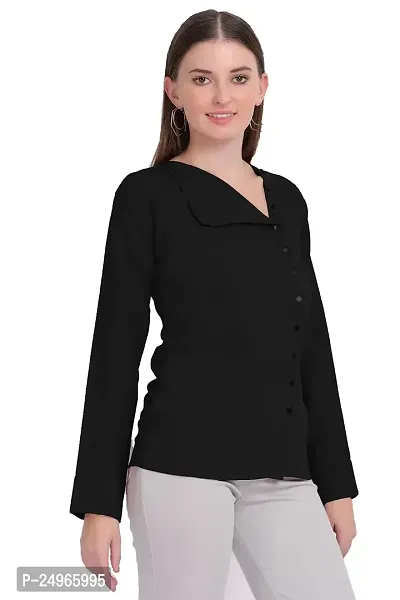 Designal Mode Women's Casual Top with Fold Neck, Side Button and Full Sleeve-thumb3