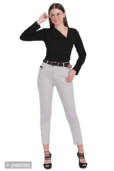 Designal Mode Women's Casual Top with Fold Neck, Side Button and Full Sleeve