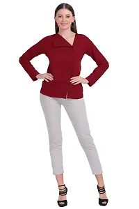 Designal Mode Women's Casual Top with Fold Neck, Side Button and Full Sleeve-thumb2