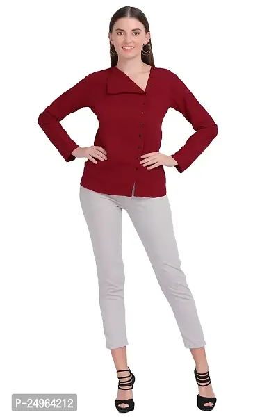 Designal Mode Women's Casual Top with Fold Neck, Side Button and Full Sleeve-thumb3