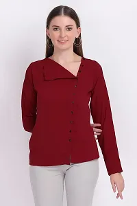 Designal Mode Women's Casual Top with Fold Neck, Side Button and Full Sleeve-thumb3