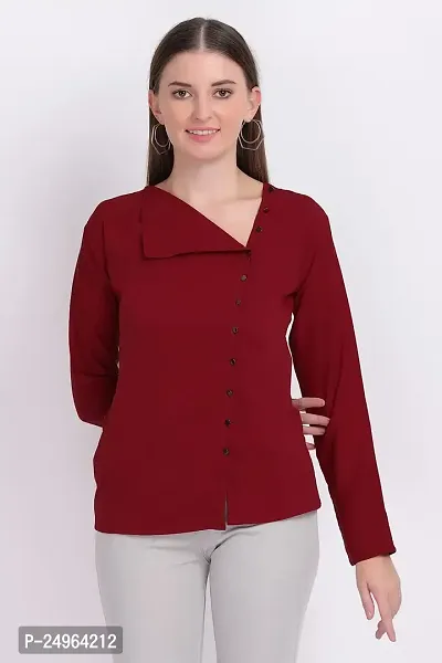 Designal Mode Women's Casual Top with Fold Neck, Side Button and Full Sleeve-thumb4