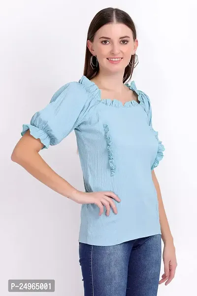 designal mode Women's Watern Top with Wrinkle Square Neck and Half Ballon Sleeve-thumb3