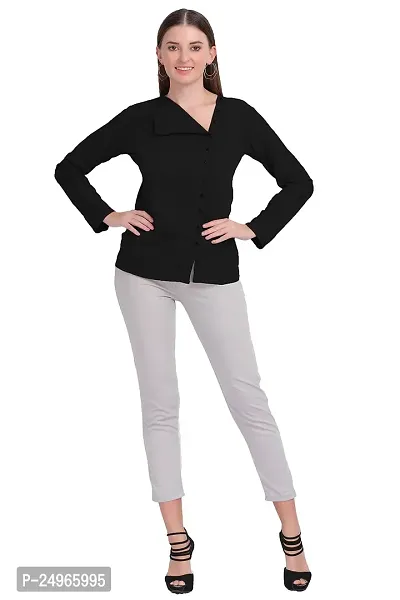 Designal Mode Women's Casual Top with Fold Neck, Side Button and Full Sleeve-thumb5