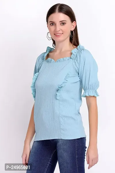 designal mode Women's Watern Top with Wrinkle Square Neck and Half Ballon Sleeve-thumb4