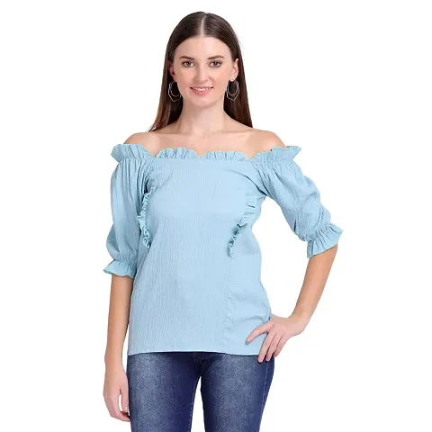 designal mode Women's Watern Top with Wrinkle Square Neck and Half Ballon Sleeve