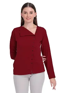 Designal Mode Women's Casual Top with Fold Neck, Side Button and Full Sleeve-thumb1