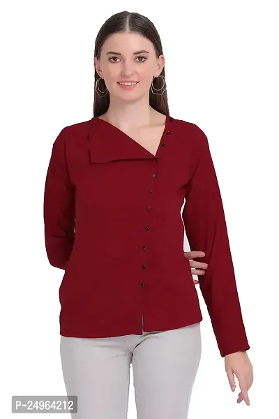 Designal Mode Women's Casual Top with Fold Neck, Side Button and Full Sleeve-thumb2