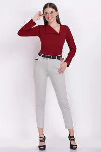 Designal Mode Women's Casual Top with Fold Neck, Side Button and Full Sleeve-thumb4